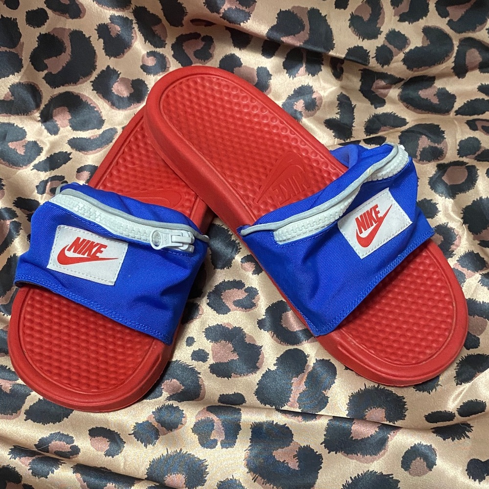 Nike men’s Red and Blue Slide Sandals with Pocket
